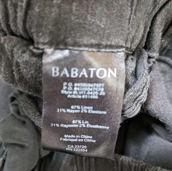 Babaton Pants Women's Large Black Linen Blend Pull On Drawstring Tapered Crop  - Picture 7 of 7